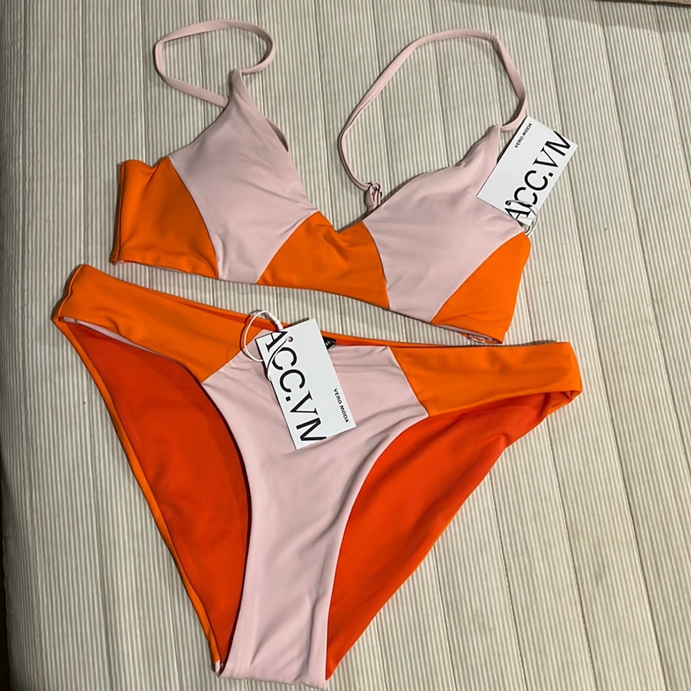 Vero Moda, “Vixen” Bikini top & Bottom, orange & pink